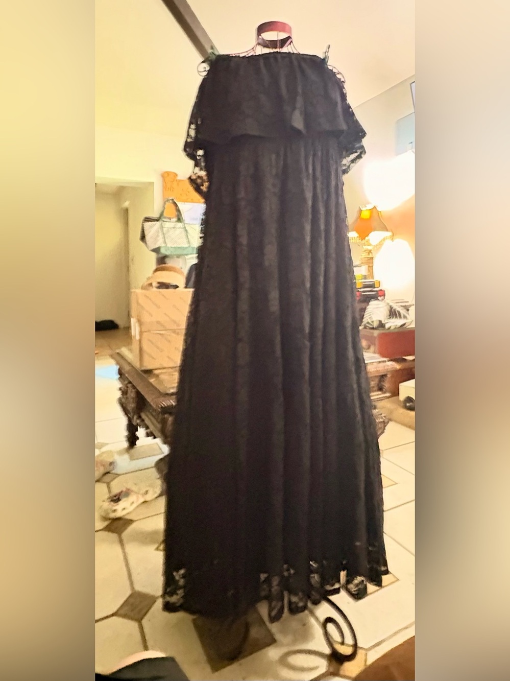 torrid Black Lace Maxi Dress with Ruffle Overlay